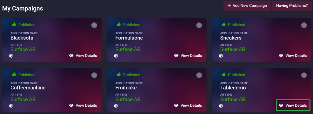 My Campaigns holds the list of all AR campaigns